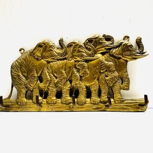 Vintage Brass Elephant Key Ring Hook Wall Decor